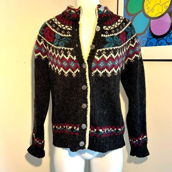 Woolrich women’s Wool Fair Isle Vintage Cardigan Size M - Picture 1 of 9